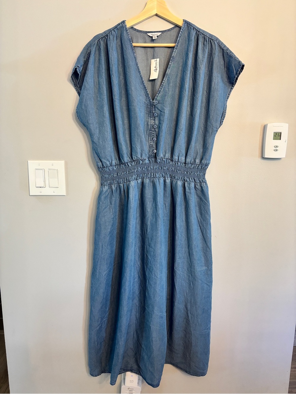 NWT Reitmans Lightweight Chambray Button-Front Midi Dress XXL